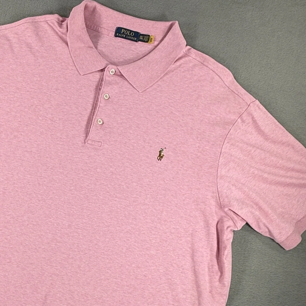 Polo Ralph Lauren Mens Size 2XLT Pink Classic Fit Polo Shirt Cotton Short Sleeve